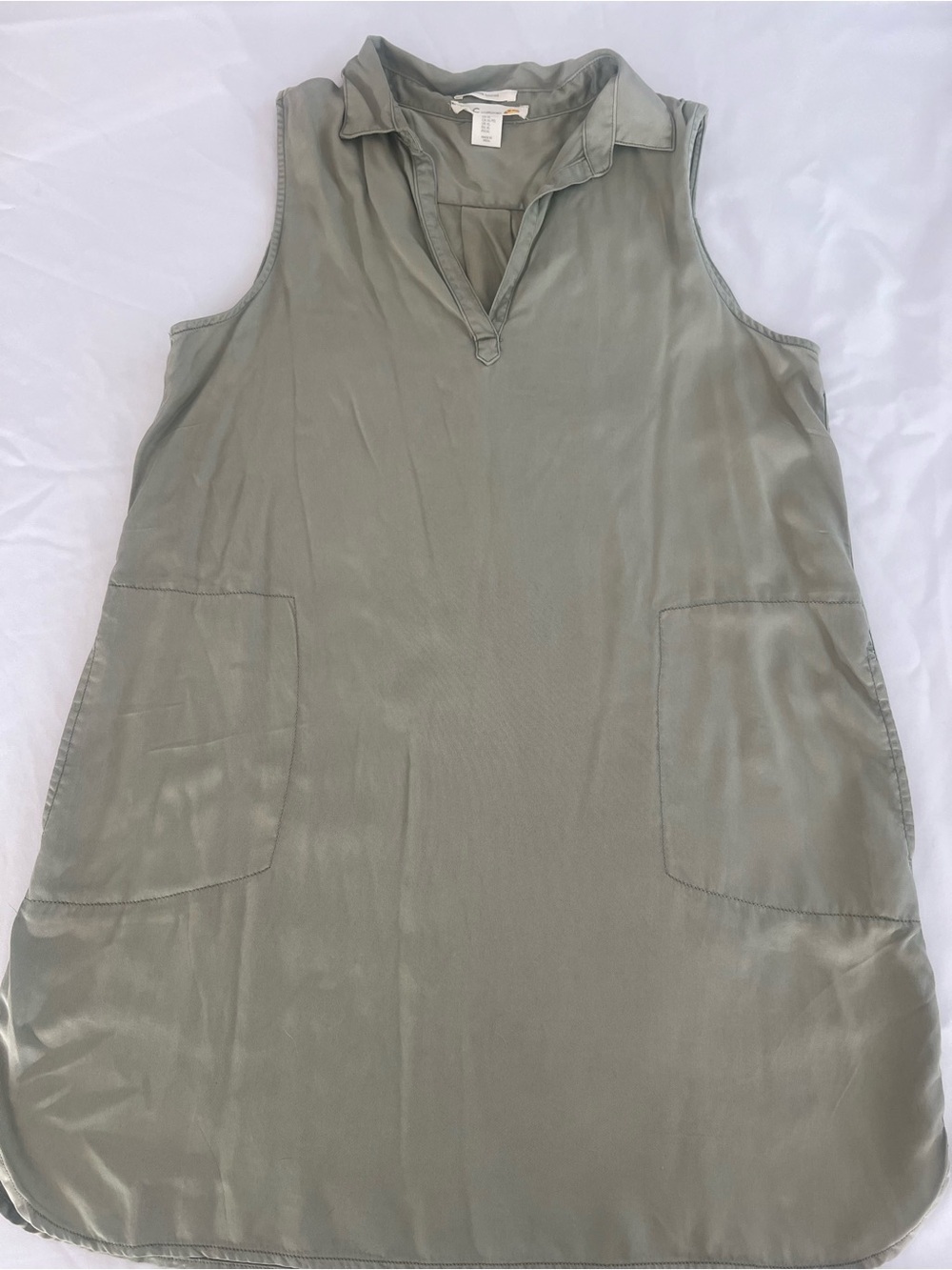 C&C California Lyocell Button-Up Shirt Dress in Olive